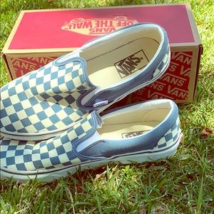 Vans Slip checkered Shoes-Blue and White